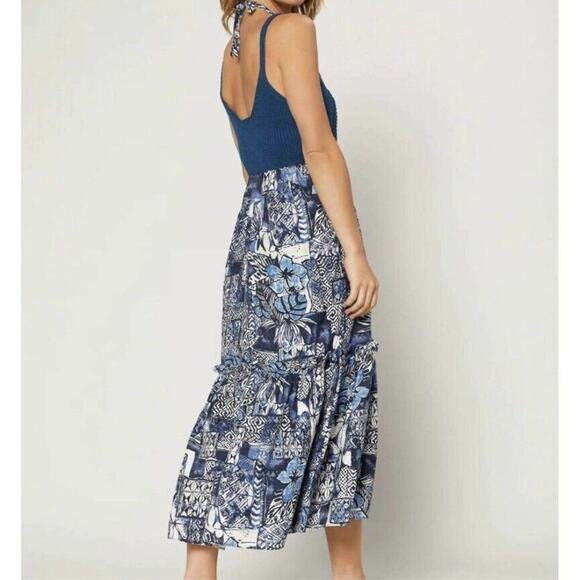 NWT Current Air Halter Neck Tiered Maxi Dress Crochet Blue, Women's Size XS - Picture 2 of 10